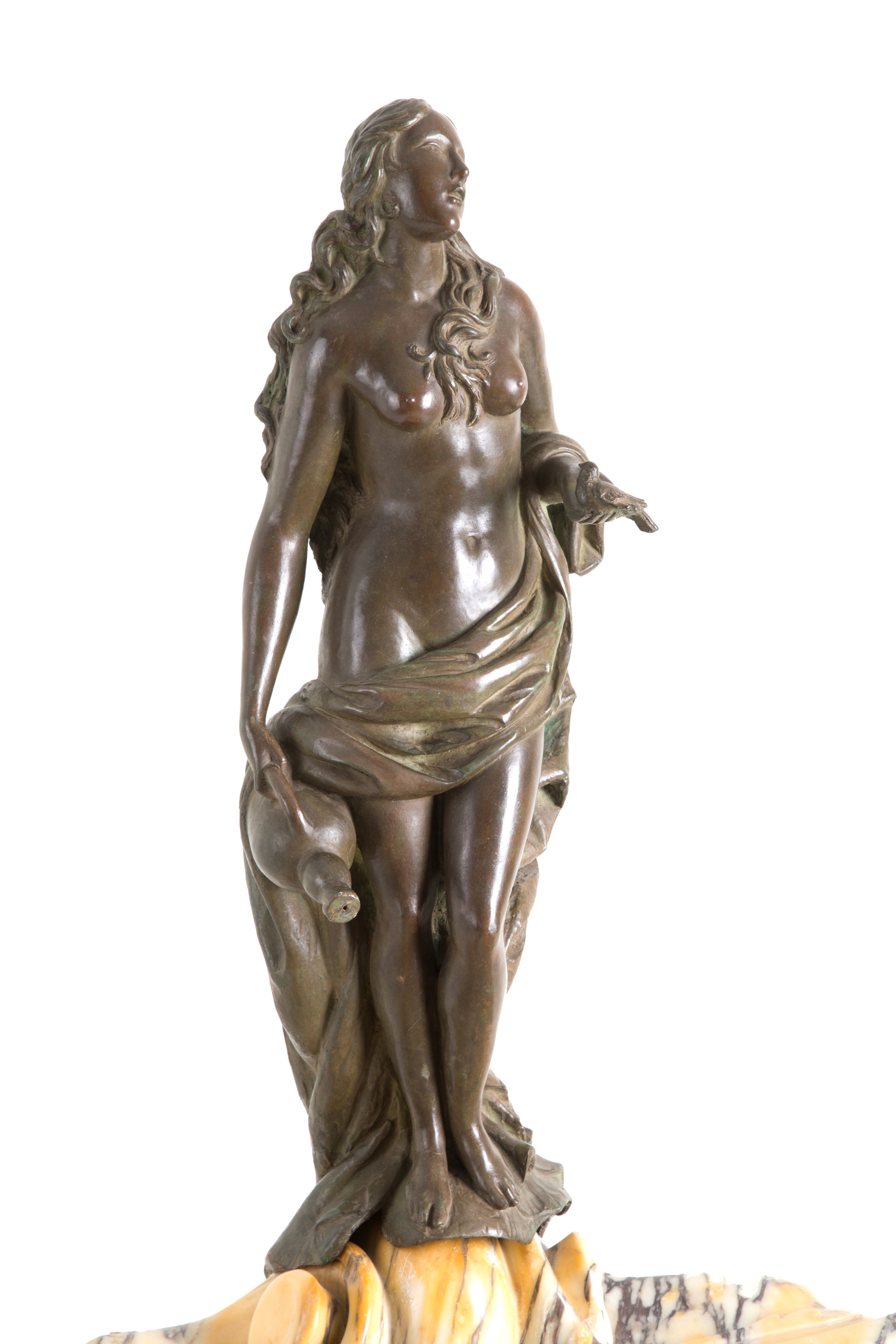 Coppia di vasche in marmo giallo venato con sculture in bronzo, XIX secolo