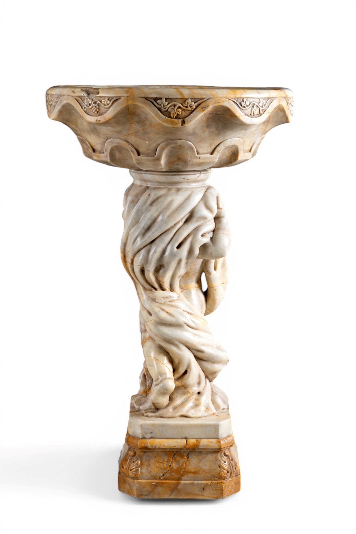 Vasca sorretta da putto, marmo giallo Verona, fine XIX secolo