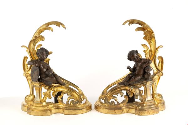 Gilded bronze fireplace grates