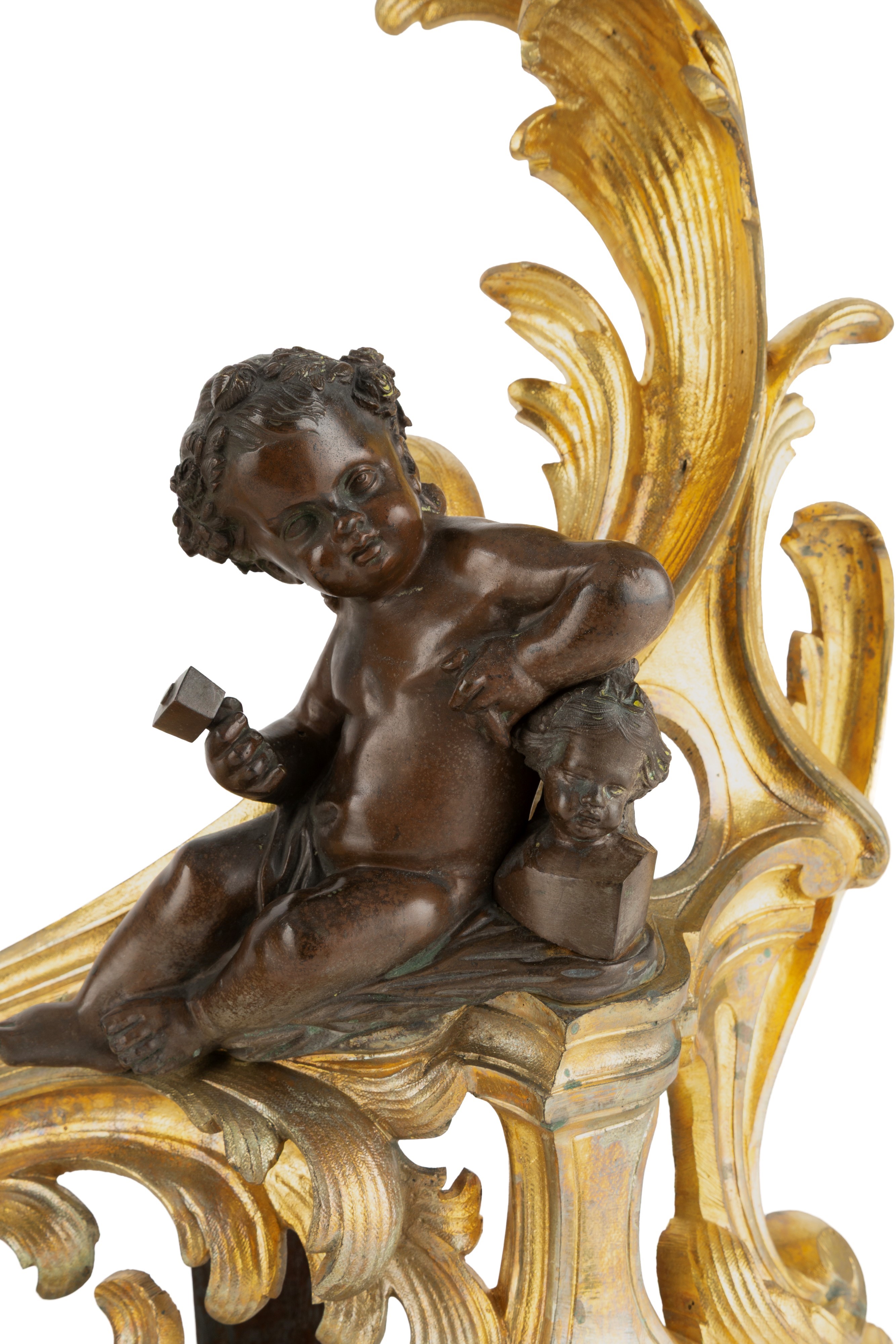 Alari da camino in bronzo dorato