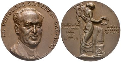 Roma. Silvestro Baglioni (fisiologo, 1876-1957). Medaglia, 1927. per i 25 Anni dalla Laurea, dagl...