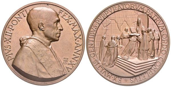 VATICANO. Pio XII (Eugenio Pacelli, 1939-1958). Medaglia a. XV, 1953. Per il Concistorio del 1953. Opus: A. Mistruzzi. Ae (33,26 g; 44 mm). Bartolotti E953. qFDC