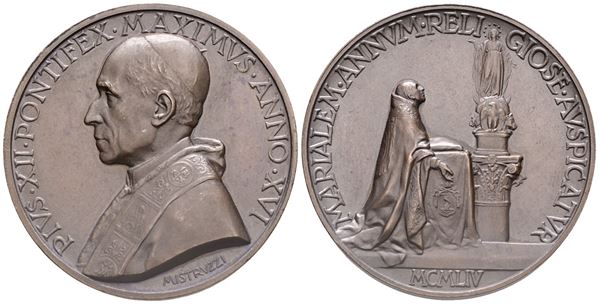 VATICANO. Pio XII (Eugenio Pacelli, 1939-1958). Medaglia a. XVI, 1954. Per l'apertura dell'Anno Mariano. Opus: A. Mistruzzi. Ae (31,73 g; 44 mm). Bartolotti E954. qFDC