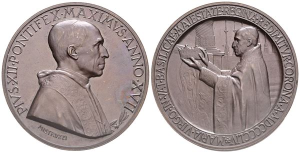 VATICANO. Pio XII (Eugenio Pacelli, 1939-1958). Medaglia a. XVII, 1955. Per la chiusura dell'Anno Mariano. Opus: A. Mistruzzi. Ae (37,13 g; 44 mm). Bartolotti E955. qFDC