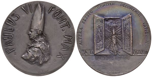 VATICANO. Paolo VI (Giovanni Battista Montini, 1963-1978). Medaglia straordinaria, 1963. Per l'apertura della seconda sessione del Concilio Ecumenico Vaticano II. Opus: L. Scorzelli. Ae (39,87 g; 44 mm). Macri-Marinelli 49. qFDC