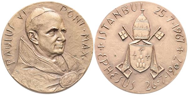 VATICANO. Paolo VI (Giovanni Battista Montini, 1963-1978). Medaglia straordinaria, 1967. Per il viaggio del Pontefice in Turchia. Opus: E. Manfrini. Ae (41,13 g; 44 mm). De Luca 385. qFDC