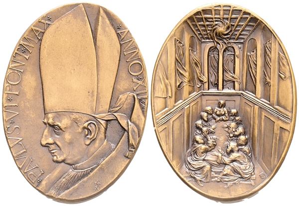 VATICANO. Paolo VI (Giovanni Battista Montini, 1963-1978). Medaglia a. XII, 1974. Per ricordare la Pentecoste, la discesa dello Spirito Santo sugli Apostoli. Opus: A. Tot. Ae (33,32 g; 48 mm). Macri-Marinelli 296. qFDC