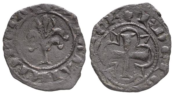 MESSINA. REGNO DI SICILIA. Carlo I d'Angiò (1266-1282). Denaro con palmizio, 1277. Ae (0,65 g; 16 mm). MIR -; Spahr 53. Molto raro, BB