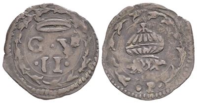 Urbino. Guidobaldo II della Rovere (1538-1574). Quattrino. Mi (0,68 G; 17 MM). R/ Granata Fiammeg...