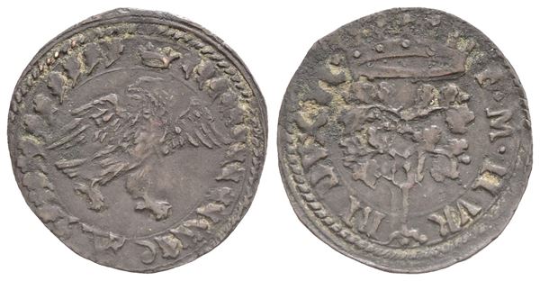 URBINO. Francesco Maria II della Rovere (1574-1624). Quattrino. Mi (0,69 g; 17 mm). Albero di rovere coronato, R/ Aquila. Cavicchi 236. qSPL