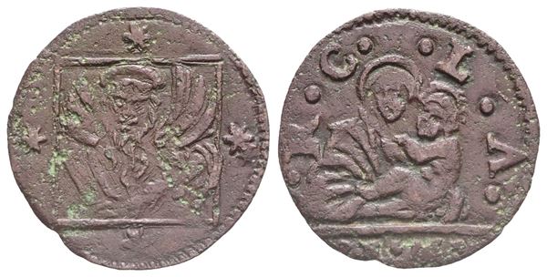 VENEZIA. Monetazione anonima per tutto il dominio. Bagattino con il leone in quadro, circa 1528-1558. Cu (1,10 g; 17 mm). Sigla IM o LM. Paolucci 695-698. BB/SPL