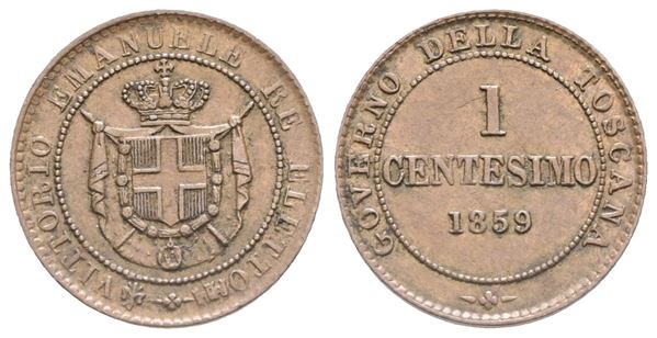 RE ELETTO. Vittorio Emanuele II (1859-1860). 1 centesimo 1859. Gig.19; Cu; 1gr. SPL