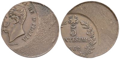 Regno D'italia. Napoli. Vittorio Emanuele II (1861-1878). 5 Centesimi, 1862. Cu, 4,79 G. Mont. 25...