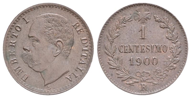 Regno D'italia. Umberto i (1878-1900). 1 Centesimo, 1900. Cu, 0,97 G. Mont. 79. Spl+