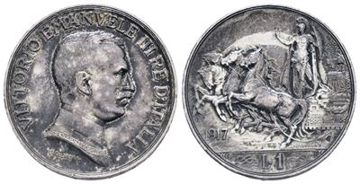 Regno D'italia. Vittorio Emanuele III (1900-1943). 1 Lira, 1917. Ag, 5,02 G. Mont. 202. Caratteri...