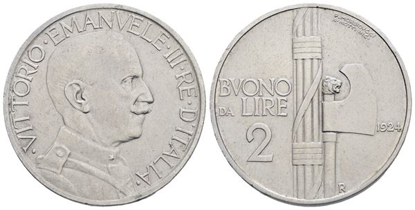 REGNO D'ITALIA. Vittorio Emanuele III (1900-1943). Buono da 2 Lire, 1924. Ni, 9,98 g. Mont. 162. SPL/FDC