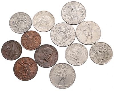 Vaticano. Roma. Pio XI (1922-1939). Gruppo di 12 Monete: 10, 5 Cent. 1936 (x2 - Qfdc); 50, 20 Cen...