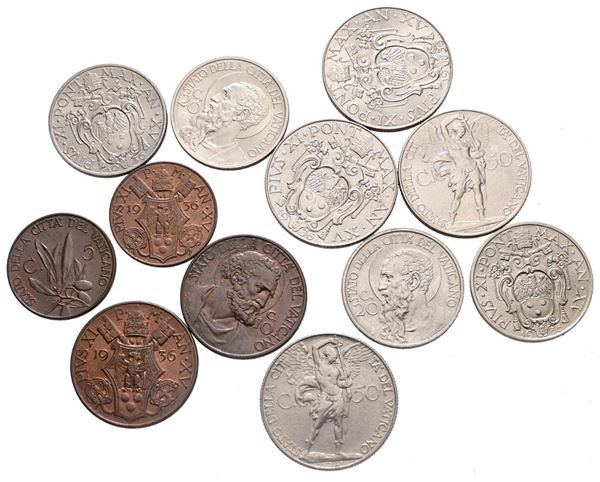 VATICANO. Roma. Pio XI (1922-1939). Gruppo di 12 monete: 10, 5 cent. 1936 (x2 - qFDC); 50, 20 cent. 1936 (x 4 - qFDC)