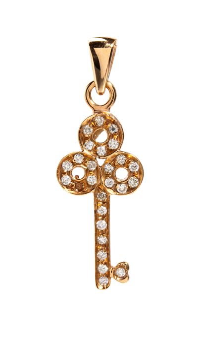 Pendente in oro giallo 18k con chiave in pavé di diamanti