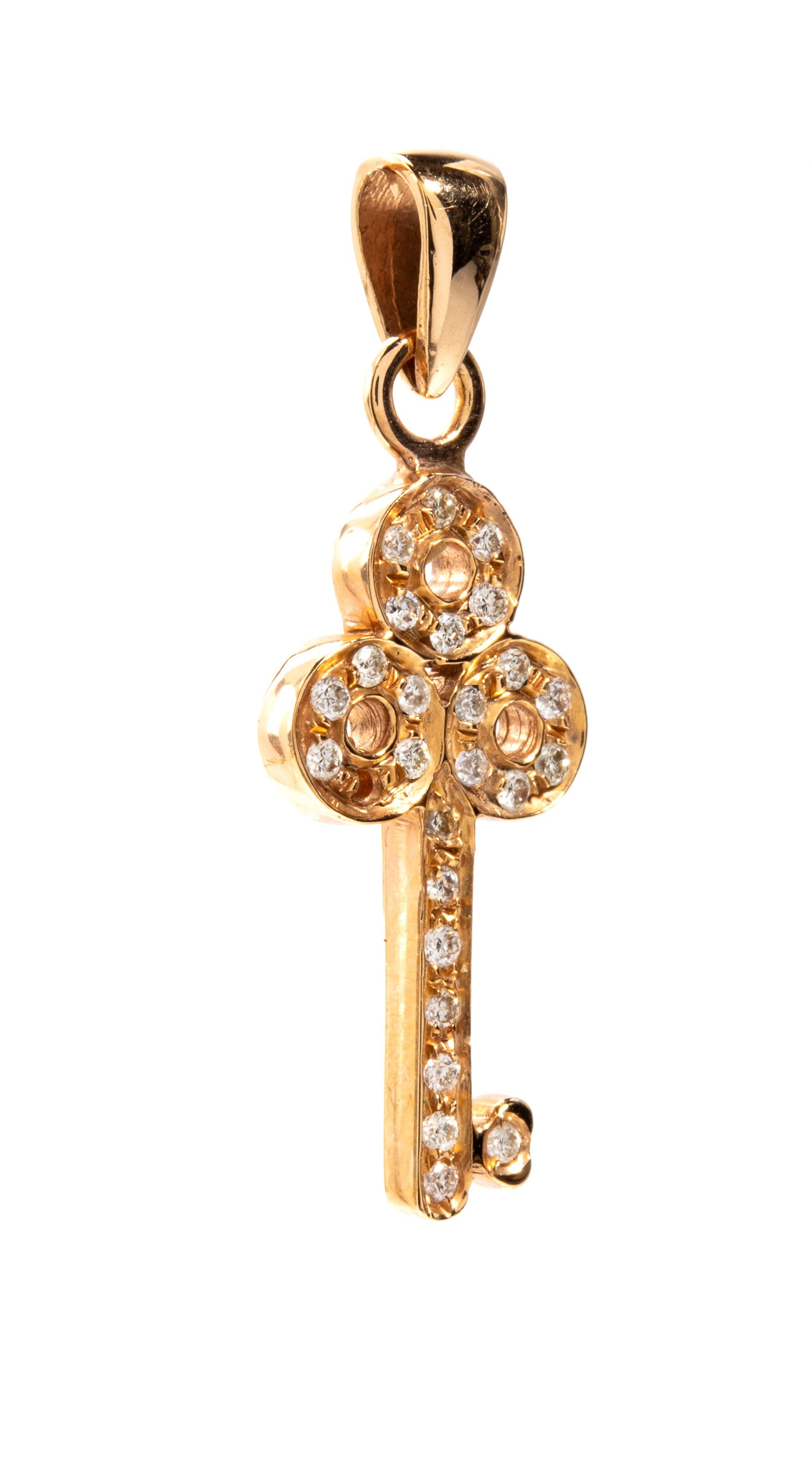 Pendente in oro giallo 18k con chiave in pavé di diamanti