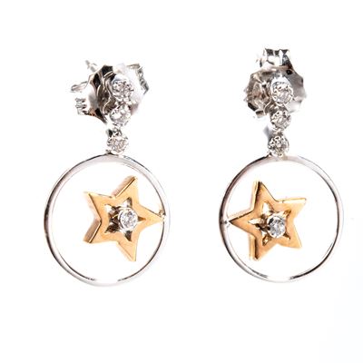 Orecchini pendenti in oro 18k rosa e bianco con diamanti, cerchio e stella