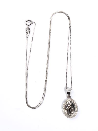 Girocollo in oro bianco 18k con pendente a immagine sacra e diamanti