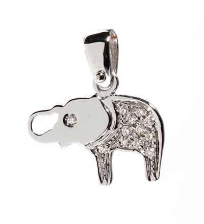 Oro bianco 18k, Pendente con elefante in pavé di diamanti