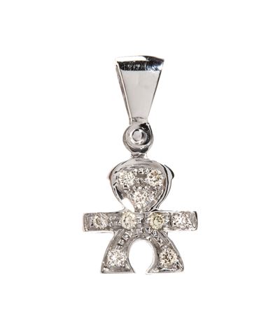 Oro bianco 18k, Pendente con diamanti in pavé raffigurante sagoma stilizzata di bambino