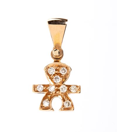 Oro rosa 18k, Pendente a sagoma stilizzata di bambino in pavé di diamanti