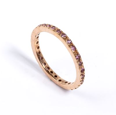 Anello, oro rosa 18k con corindoni