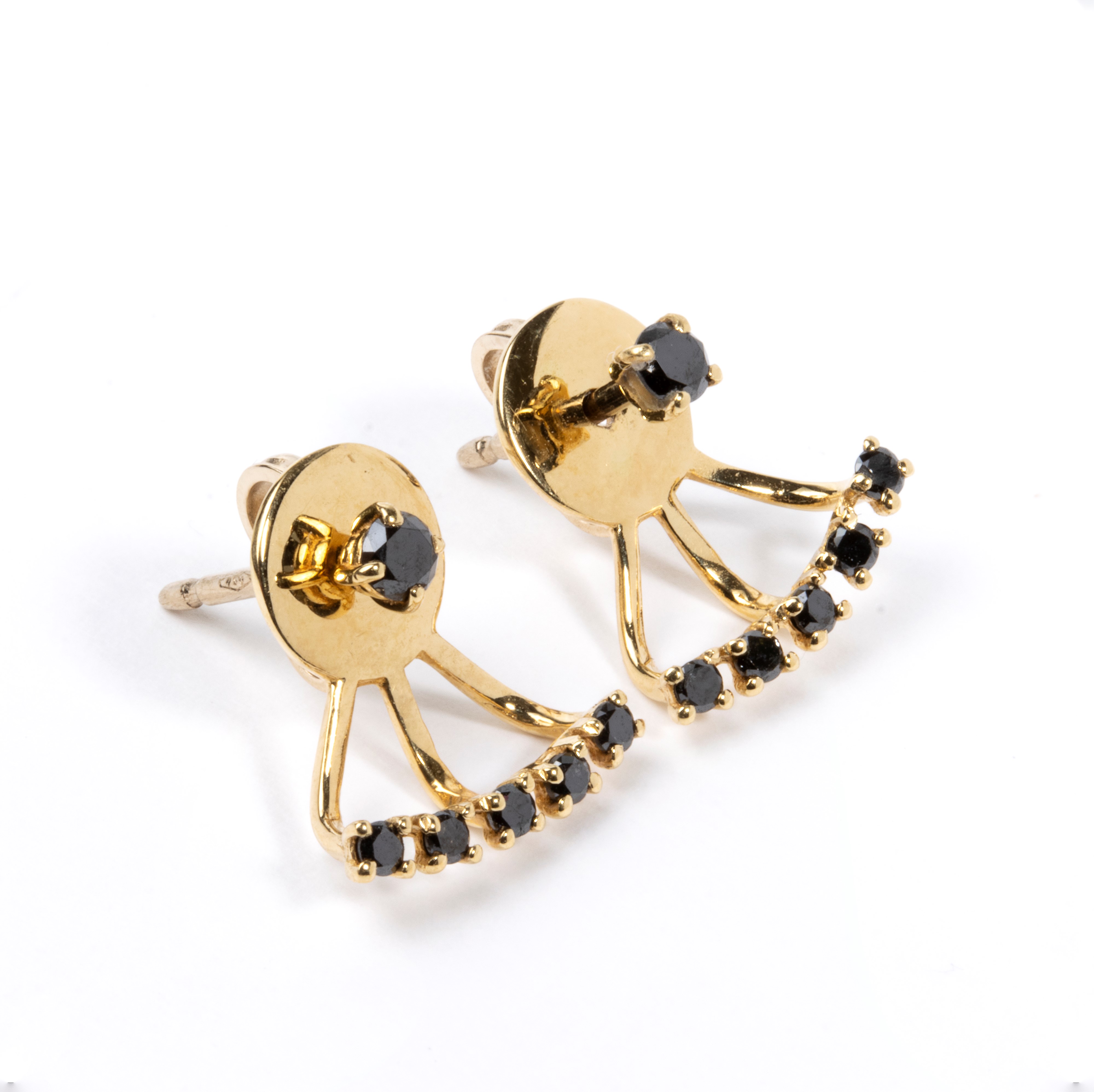 Orecchini, oro giallo 18k, diamanti neri