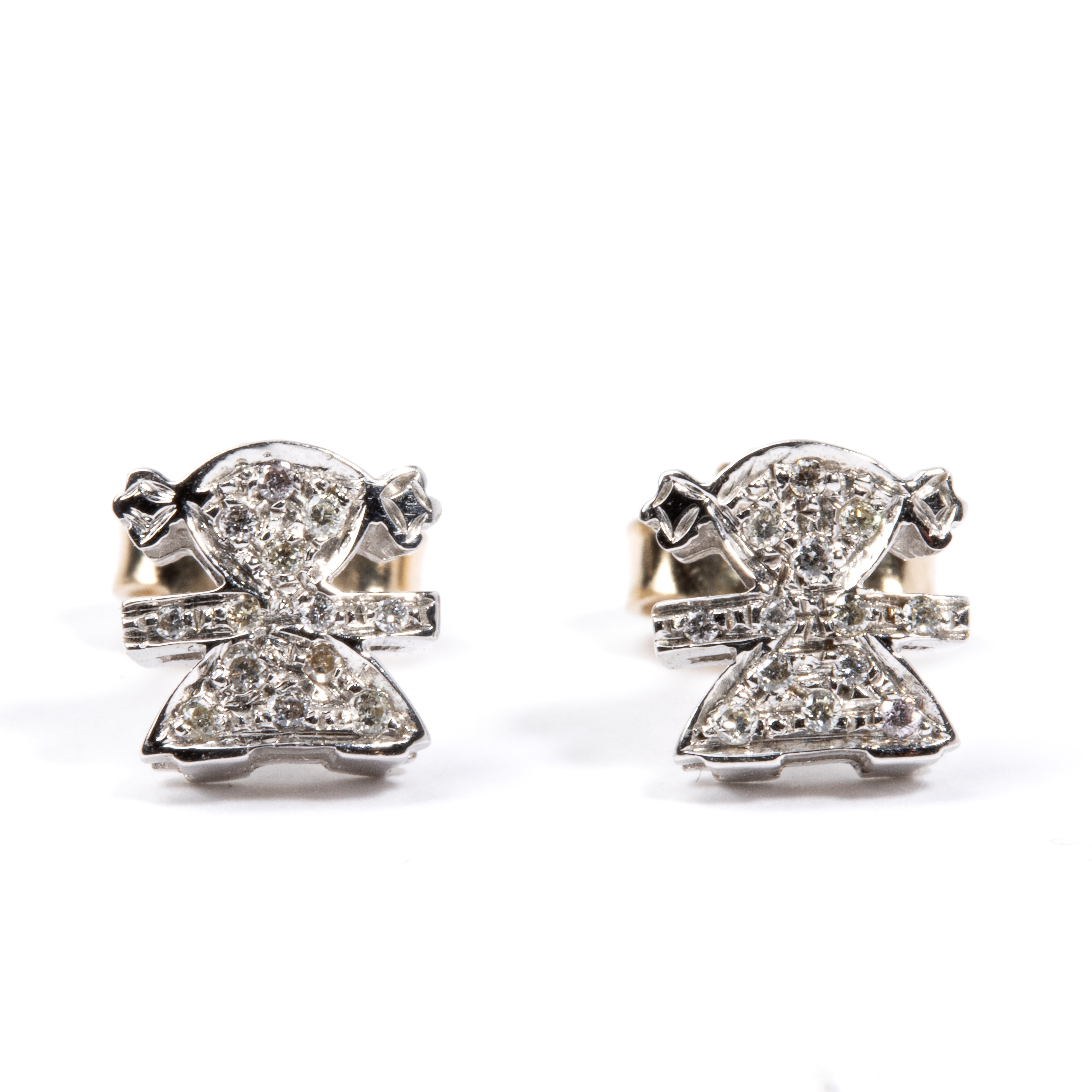 Orecchini, sagoma stilizzata di bambina, oro bianco 18k con diamanti a pavé