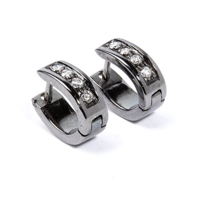 Orecchini, oro bianco 18k con rutenio e diamanti taglio brillante
