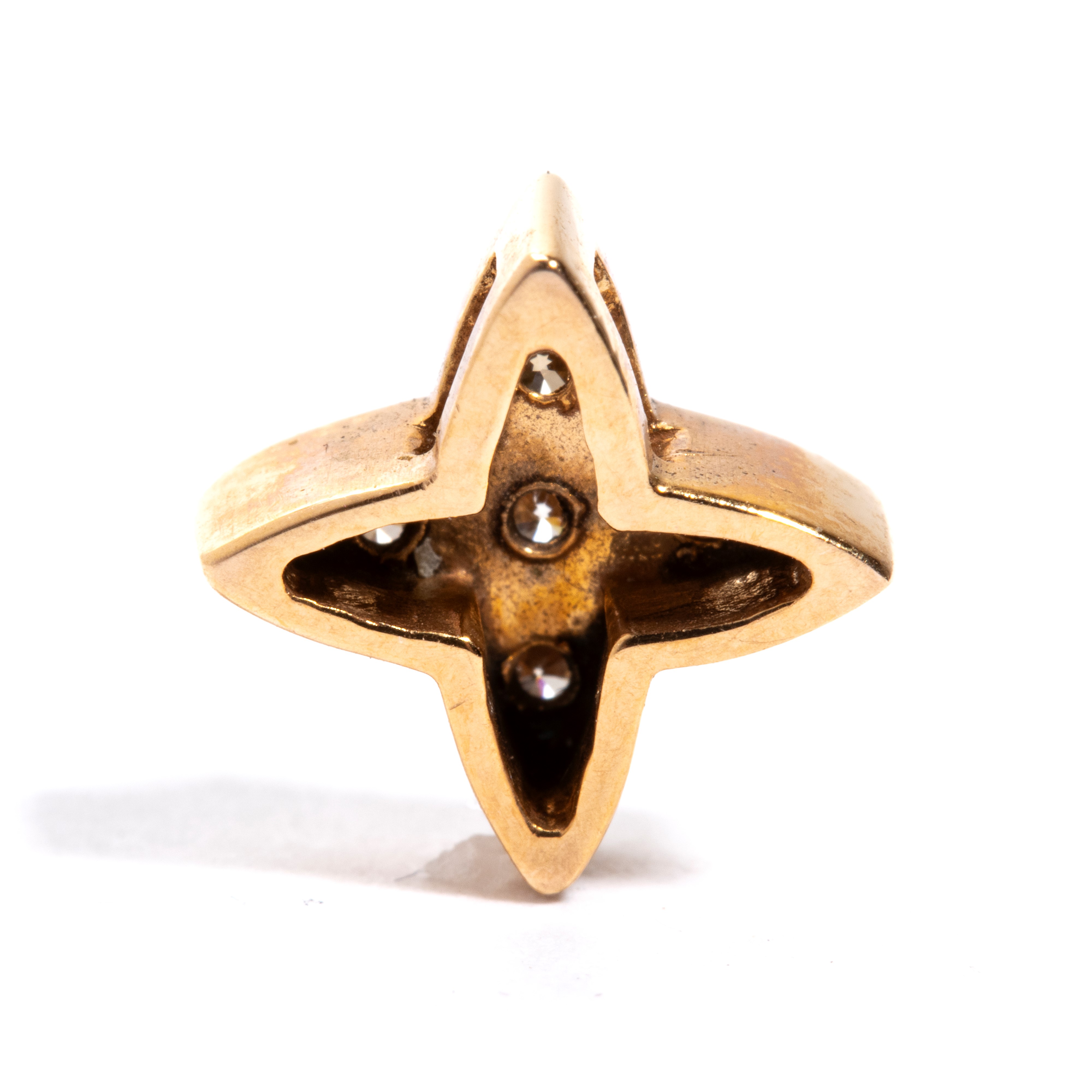 Pendente a stella a quattro punte in oro rosa 18k con pavé di diamanti