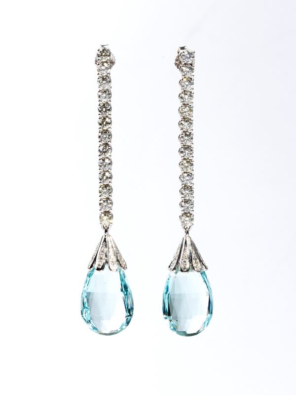 Aquamarine diamond gold earrings