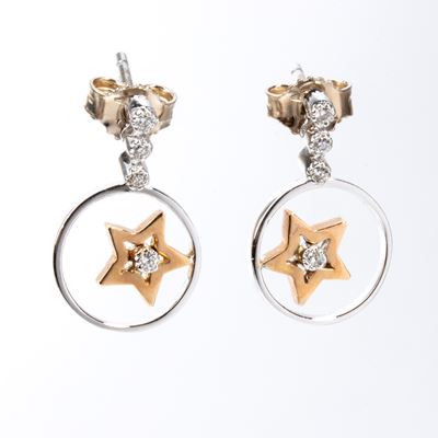 Orecchini in oro rosa e oro bianco 18k con diamanti, cerchio e stella