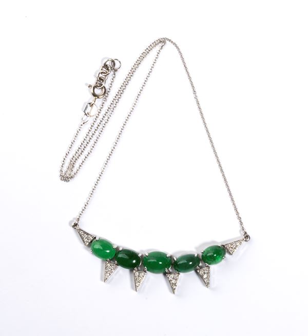 Emerald diamond gold necklace