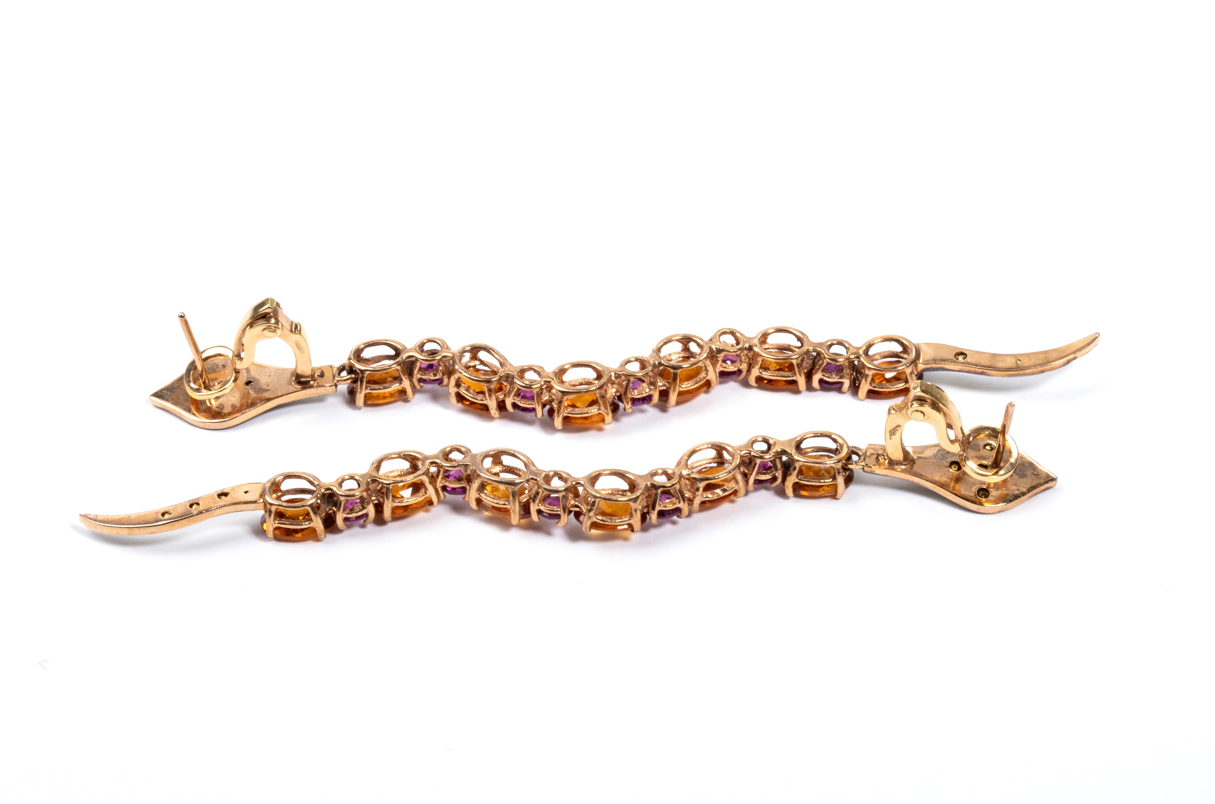 Orecchini in oro con tormaline, quarzi citrini e diamanti