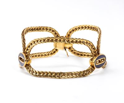 Bracciale in oro 18k con smalti blu, anni '60 del XX secolo