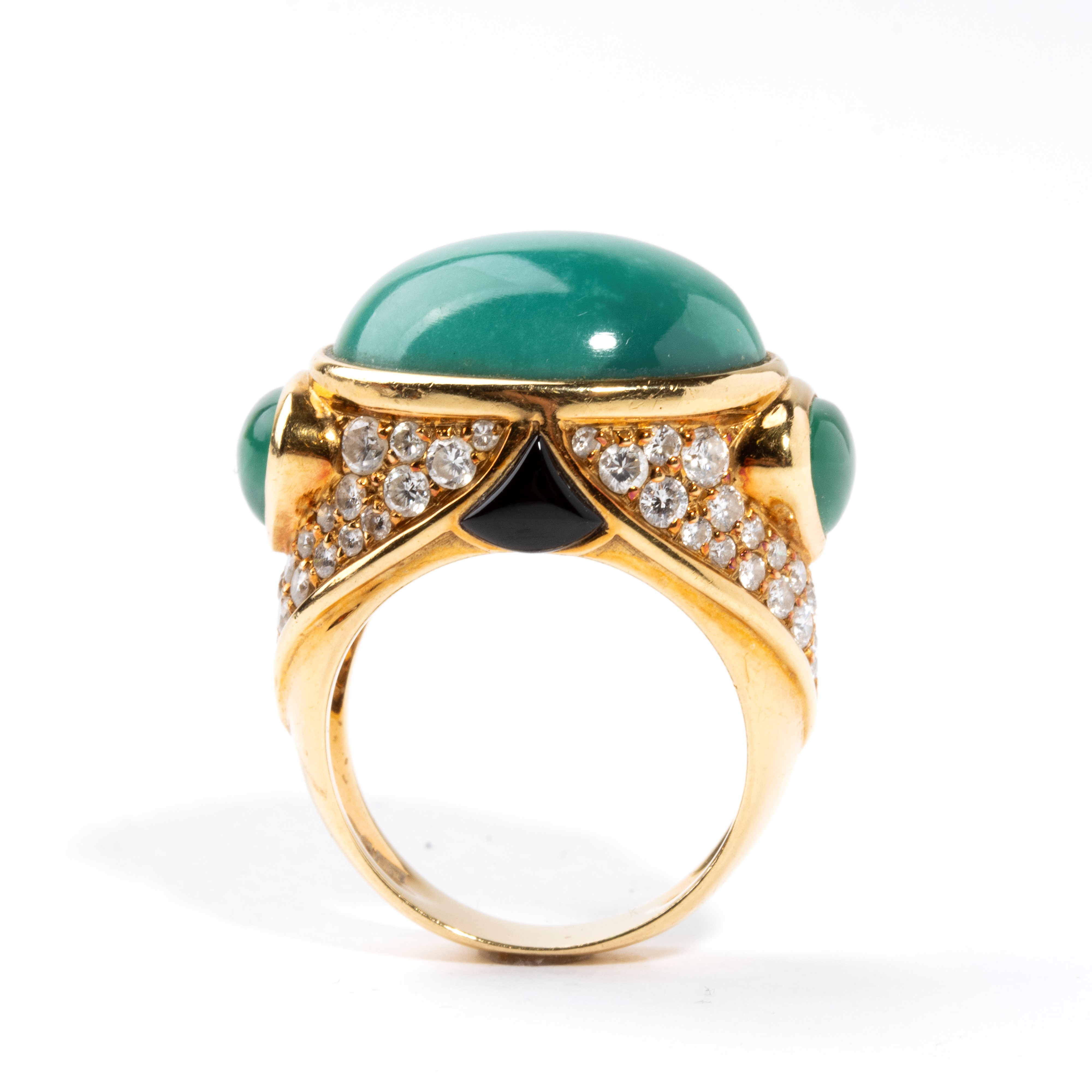 Anello in oro 18k con turchese e diamanti, anni '80