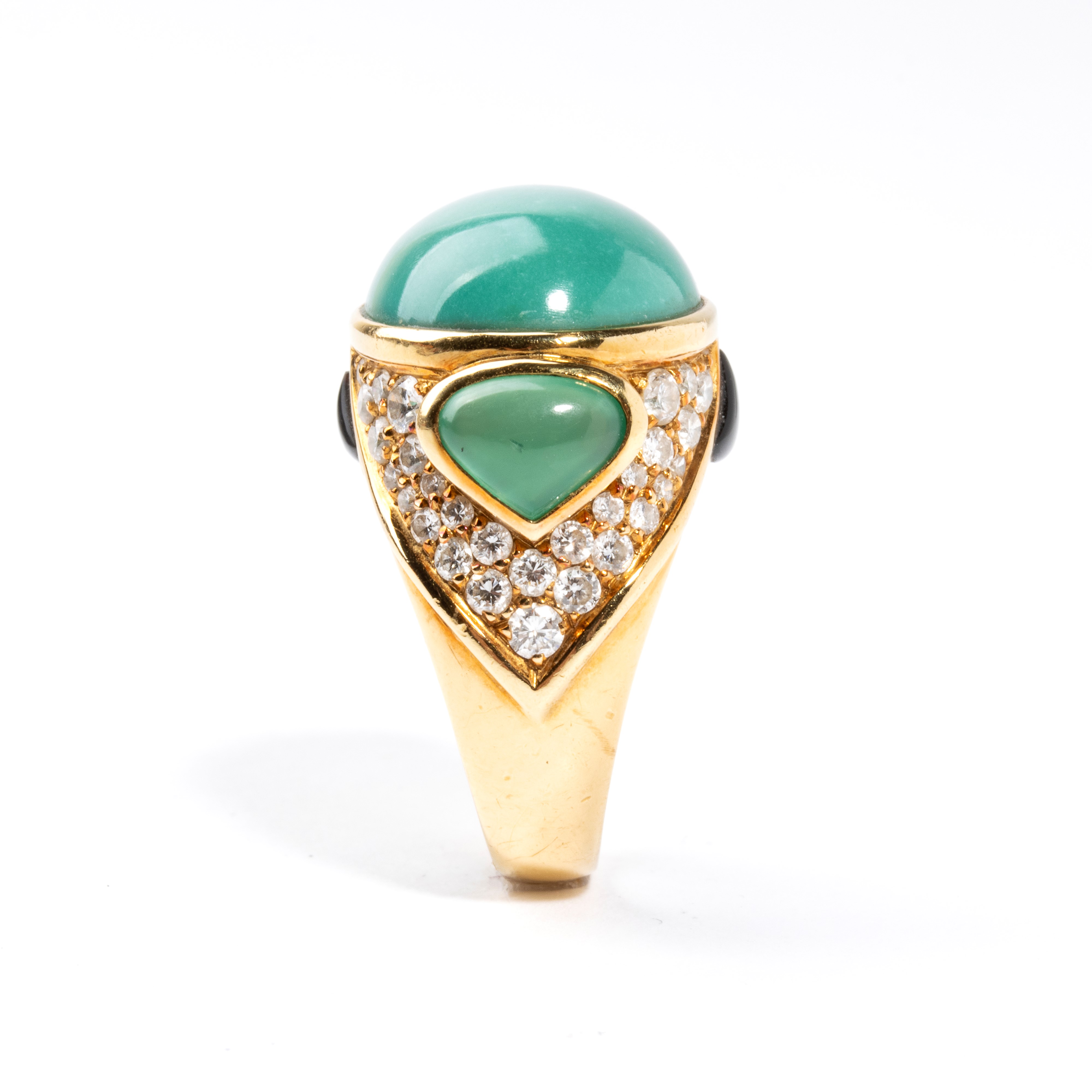 Anello in oro 18k con turchese e diamanti, anni '80