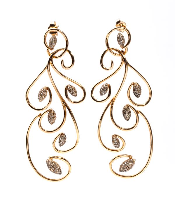 A pair of “Jaipur” gold and diamond drop earrings