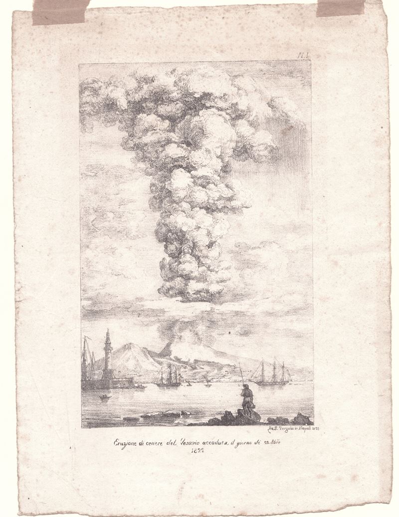 Salvatore Fergola - Eruzione di cenere del Vesuvio accaduta il giorno 22.8bre 1822, Litografia