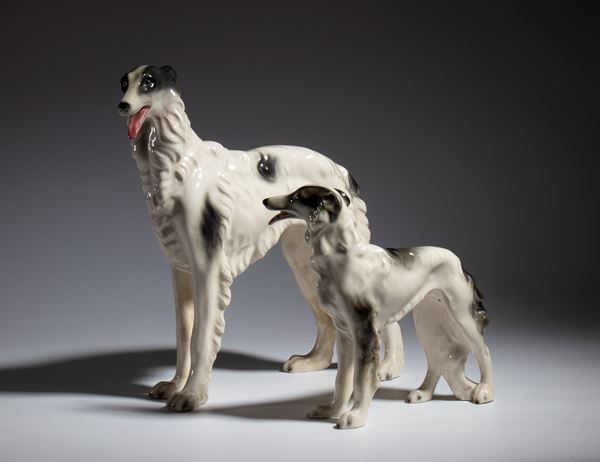 Lot composed of two Russian Borzoi dogs
