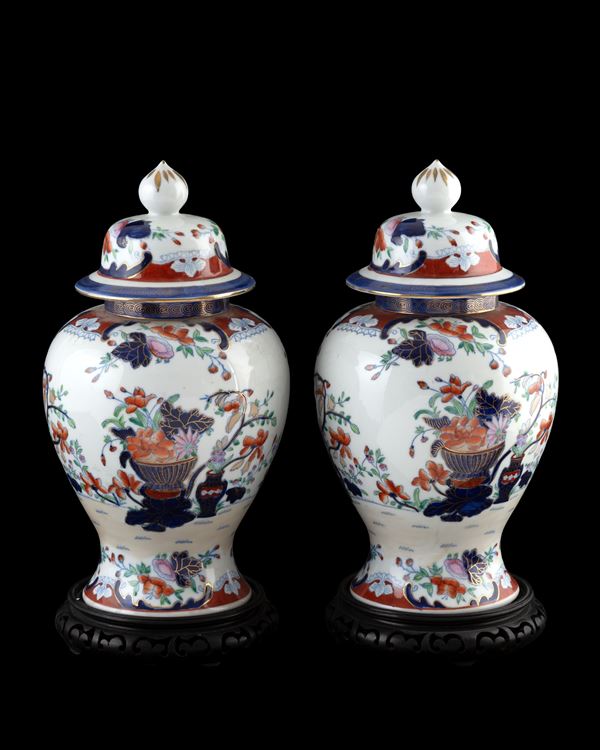 Pair of oriental-style porcelain vases, France, 20th century