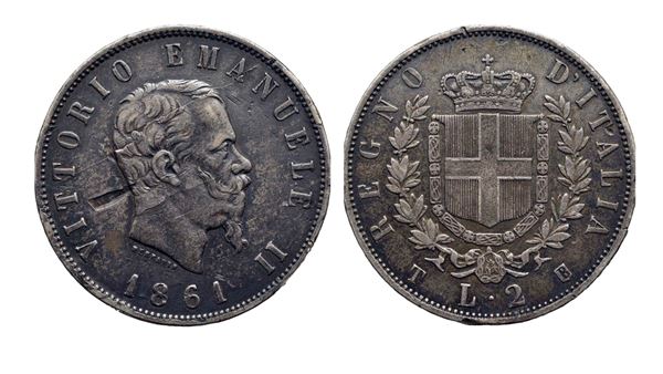 TORINO. Regno d'Italia. Vittorio Emanuele II (1861-1878). 2 Lire 1861 T Stemma
