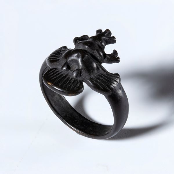Copper alloy amulet ring with Garuda deity. Tibet, 18th century