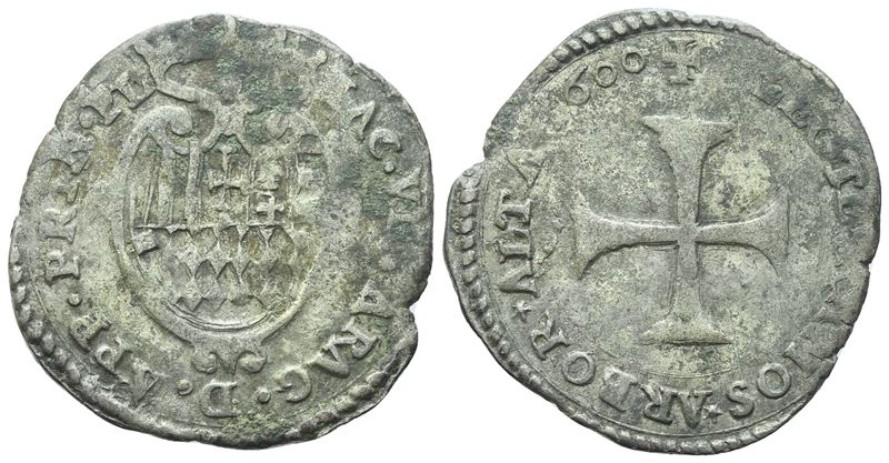 Giacomo VII Appiani, Grosso di Piombino con stemma coronato e croce patente (Ag, 1600)