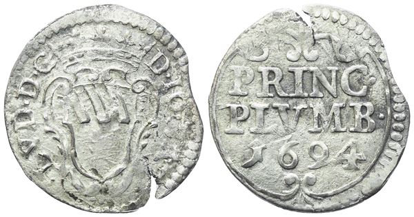PIOMBINO. Giovanni Battista Ludovisi (Principe, 1665-1699). Soldo, 1694; Cu argentato (1,57 g; 22 mm)