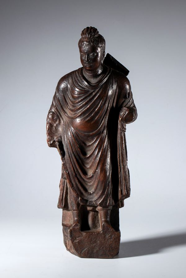 Buddha statue in the Gandahara style. Patinated stucco. Pakistan, 19th century.
